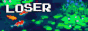 A gif of a pixel art koi pond with a rainbow flashing filter, with white text saying 'loser on neocities.'